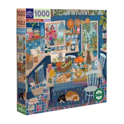 Eeboo Piece And Love Blue Kitchen 1000 Piece Square Adult Jigsaw Puzzle Puzzle