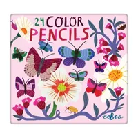 Eeboo Butterflies And Flowers Color Pencils In Tin Box (Set Of 24)