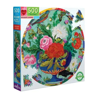 Eeboo Piece And Love Bouquet And Birds 500 Piece Adult  Round Jigsaw Puzzle Puzzle