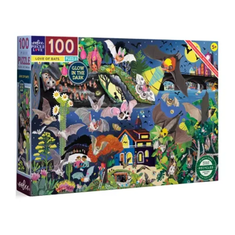 Eeboo Love Of Bats Glow In The Dark 100 Piece Jigsaw Puzzle 100-pc. Card Game