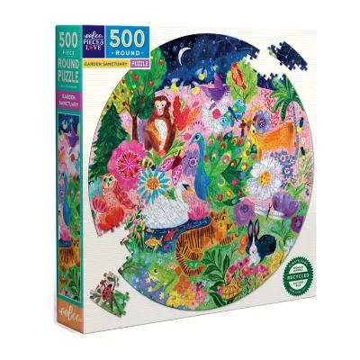 Eeboo Piece And Love Garden Sanctuary 500 Piece Round Adult Jigsaw Puzzle Puzzle