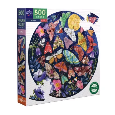 Eeboo Piece And Love Moths 500 Piece Round Adult Jigsaw Puzzle Puzzle
