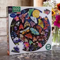 Eeboo Piece And Love Moths 500 Piece Round Adult Jigsaw Puzzle Puzzle