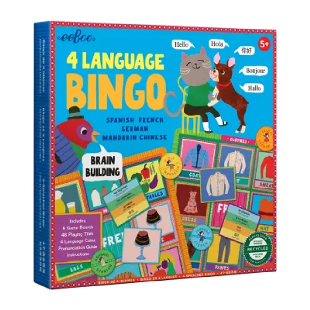 Eeboo 4 Language Bingo Game - Spanish, French, German, Mandarin Chinese