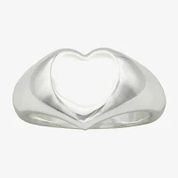 Sparkle Allure Womens Pure Silver Over Brass Heart Signet Ring