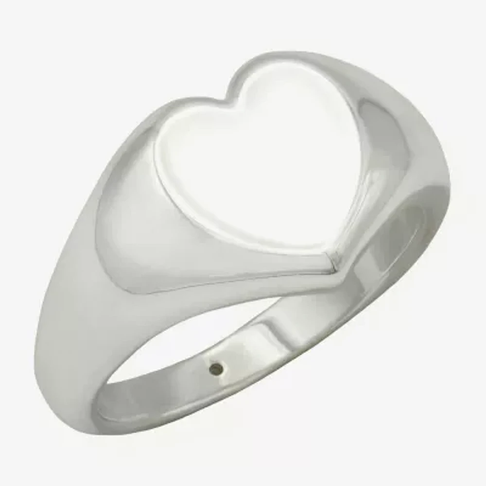 Sparkle Allure Womens Pure Silver Over Brass Heart Signet Ring