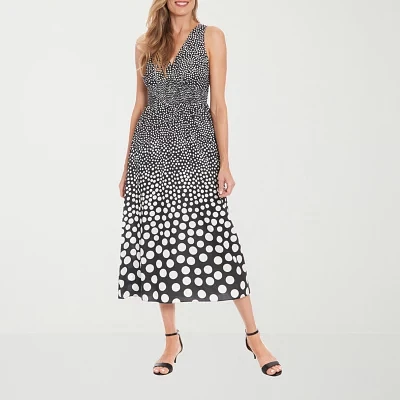 London Times Womens Sleeveless Dots Maxi Dress