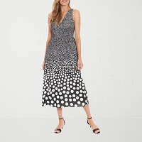 London Times Womens Sleeveless Dots Maxi Dress