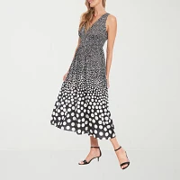 London Times Womens Sleeveless Dots Maxi Dress