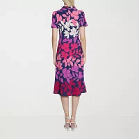London Style Womens Short Sleeve Floral Midi Fit + Flare Dress