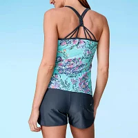 Free Country Stretch Fabric Floral Tankini Swimsuit Top