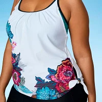 Free Country Stretch Fabric Floral Tankini Swimsuit Top Plus