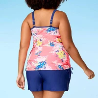 Free Country Stretch Fabric Floral Tankini Swimsuit Top Plus
