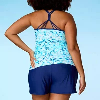 Free Country Stretch Fabric Abstract Tankini Swimsuit Top Plus
