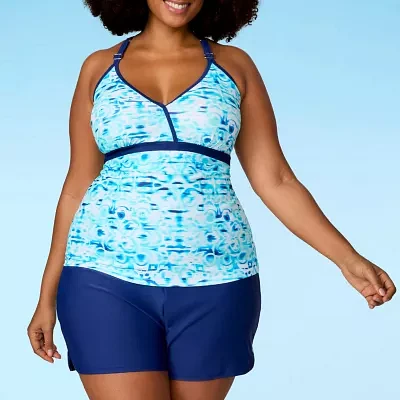 Free Country Stretch Fabric Abstract Tankini Swimsuit Top Plus