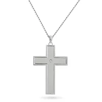 Mens Cubic Zirconia Stainless Steel Lords Prayer Cross Pendant