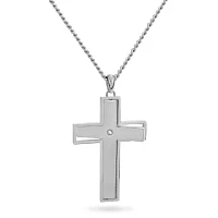 Mens Cubic Zirconia Stainless Steel Lords Prayer Cross Pendant