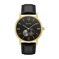 Bulova American Clipper Mens Black Leather Strap Watch 97a154