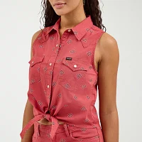 Wrangler Western Tie Front Womens Crew Neck Shirt