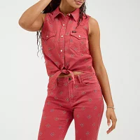 Wrangler Western Tie Front Womens Crew Neck Shirt