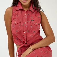 Wrangler Western Tie Front Womens Crew Neck Shirt
