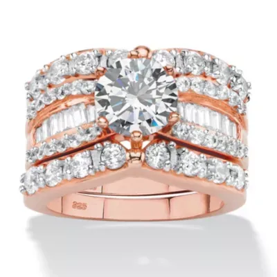 DiamonArt® Womens 4 CT. T.W. White Cubic Zirconia 14K Rose Gold Over Silver Round Bridal Set