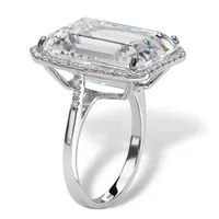 DiamonArt® Womens White Cubic Zirconia Platinum Over Silver Rectangular Cocktail Ring