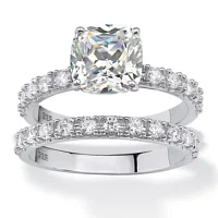 DiamonArt® Womens 2 1/2 CT. T.W. White Cubic Zirconia Platinum Over Silver Square Bridal Set