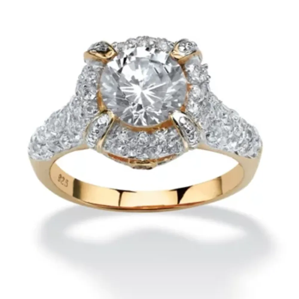 DiamonArt® Womens 3 CT. T.W. White Cubic Zirconia 18K Gold Over Silver Round Engagement Ring