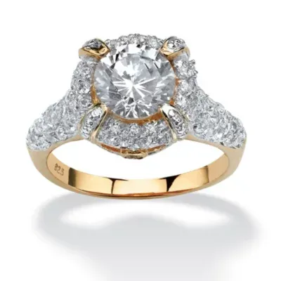 DiamonArt® Womens CT. T.W. White Cubic Zirconia 18K Gold Over Silver Round Engagement Ring