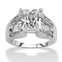 DiamonArt® Womens CT. T.W. White Cubic Zirconia Platinum Over Silver Rectangular Engagement Ring