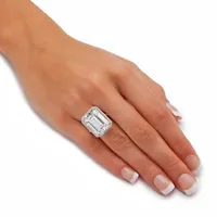 DiamonArt® Womens White Cubic Zirconia Platinum Over Silver Rectangular Cocktail Ring