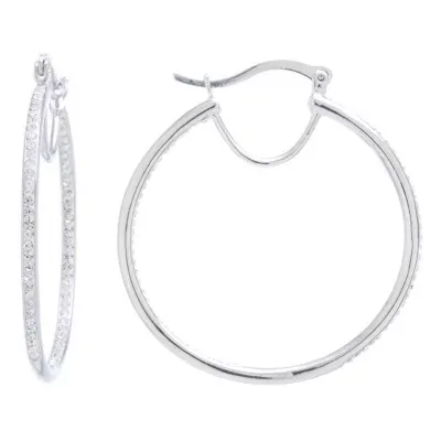 Sparkle Allure Pure Silver Over Brass Crystal Hoop Earrings