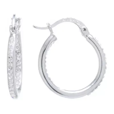 Sparkle Allure Pure Silver Over Brass 20mm Clear Crystal Hoop Earrings