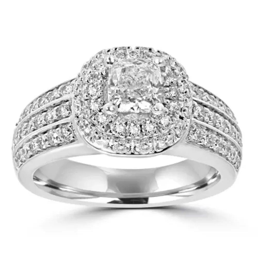 Womens 1 3/4 CT. T.W. Natural White Diamond 14K Gold Cushion Engagement Ring