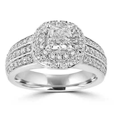 Womens 1 3/4 CT. T.W. Natural White Diamond 14K Gold Cushion Engagement Ring