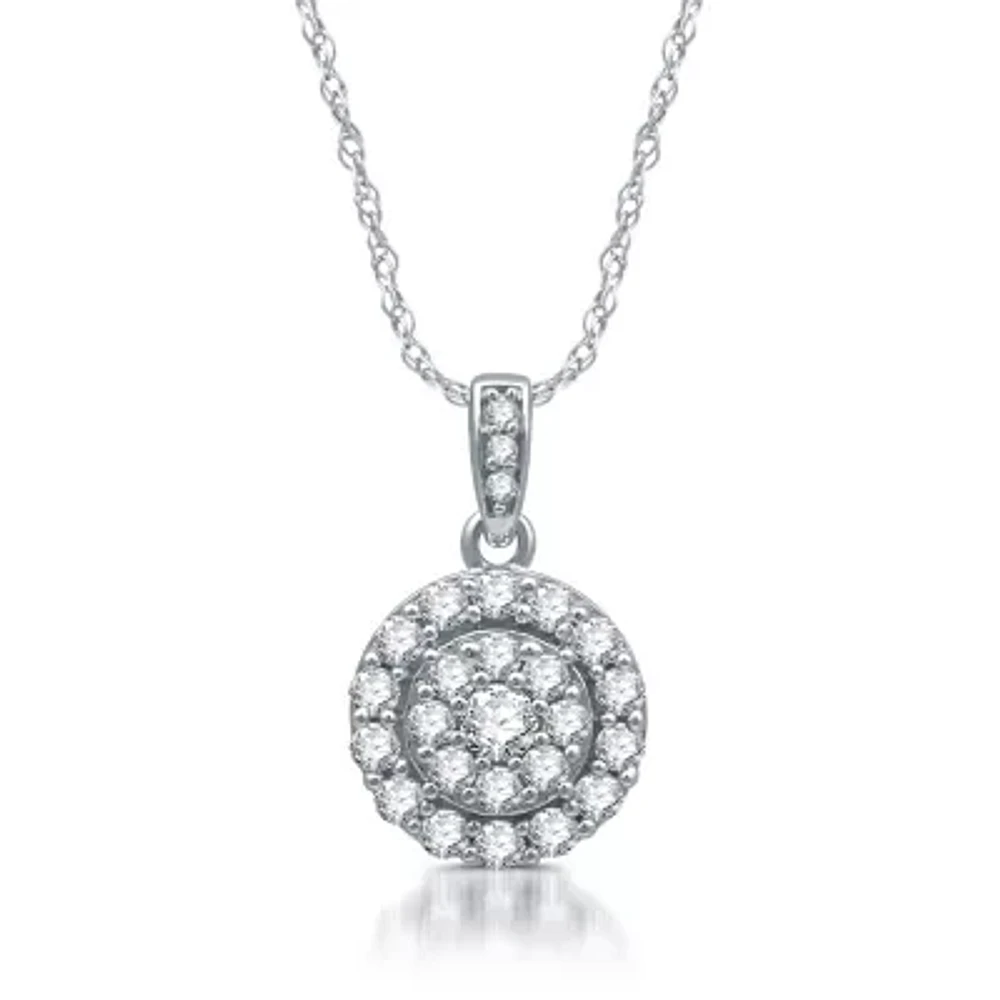 Diamond Blossom Womens 1/2 CT. T.W. Natural White Diamond 10K White Gold Round 18 Inch Pendant Necklace