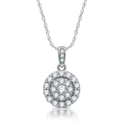 Diamond Blossom Womens 1/2 CT. T.W. Natural White Diamond 10K White Gold Round 18 Inch Pendant Necklace