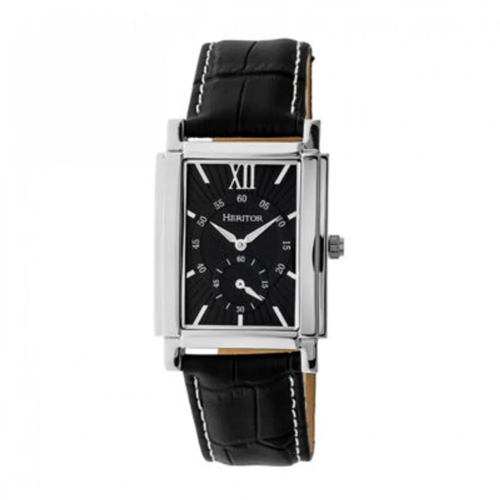 Heritor Frederick Mens Automatic Black Leather Strap Watch Herhr6102