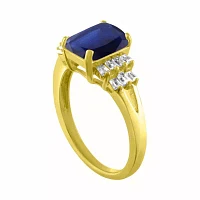 Womens Lab Created Blue Sapphire 14K Gold Over Silver Cocktail Ring