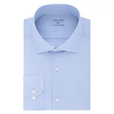 Stafford 365 All-Temp Comfort Flex Collar Fitted Wrinkle Free Mens Spread Long Sleeve Stretch Fabric Dress Shirt