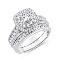 Womens 1 1/10 CT. T.W.  Natural White Diamond 10K Gold Cushion Bridal Set