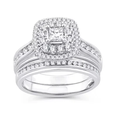Womens 1 1/10 CT. T.W.  Natural White Diamond 10K Gold Cushion Bridal Set