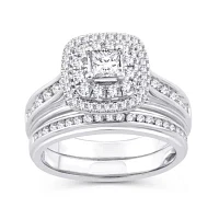 Womens 1 1/10 CT. T.W.  Natural White Diamond 10K Gold Cushion Bridal Set
