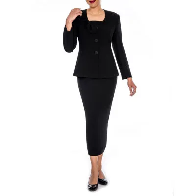 Giovanna Signature Women's Mock 3-piece Bow Collar Skirt Suit- Plus