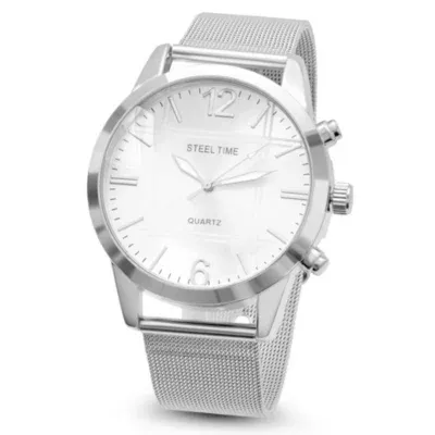 Steeltime Mens Silver Tone Stainless Steel Bracelet Watch -W
