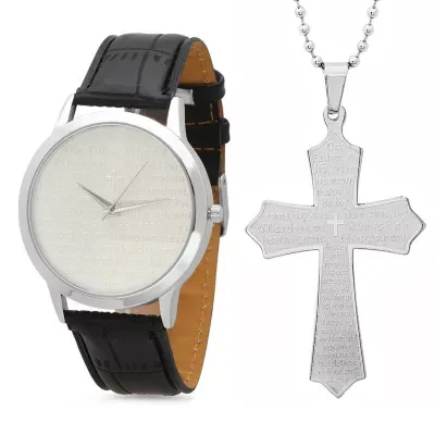 Steeltime Mens Lord's Prayer Silver Tone Bracelet Watch-998-010-W-618-480-P