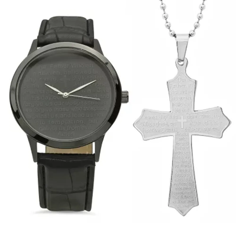 Steeltime Mens Lord's Prayer Black Strap Watch-998-019-W-618-P