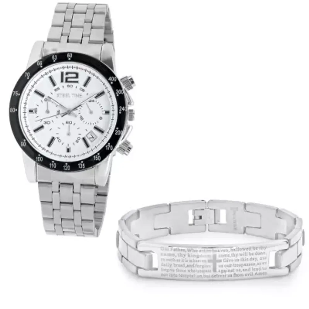 Steeltime Mens Lord's Prayer Silver Tone Bracelet Watch-998-028-W-613-149-B