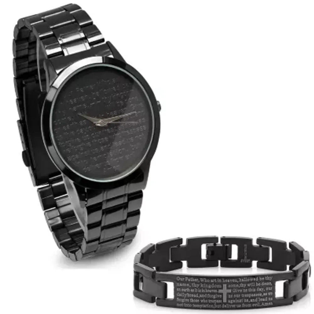 Steeltime Mens Lord's Prayer Black Bracelet Watch-B80-011-W-613-150-B